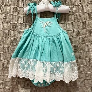 Well Dressed Wolf Teal Lace Bubble Romper 18 months